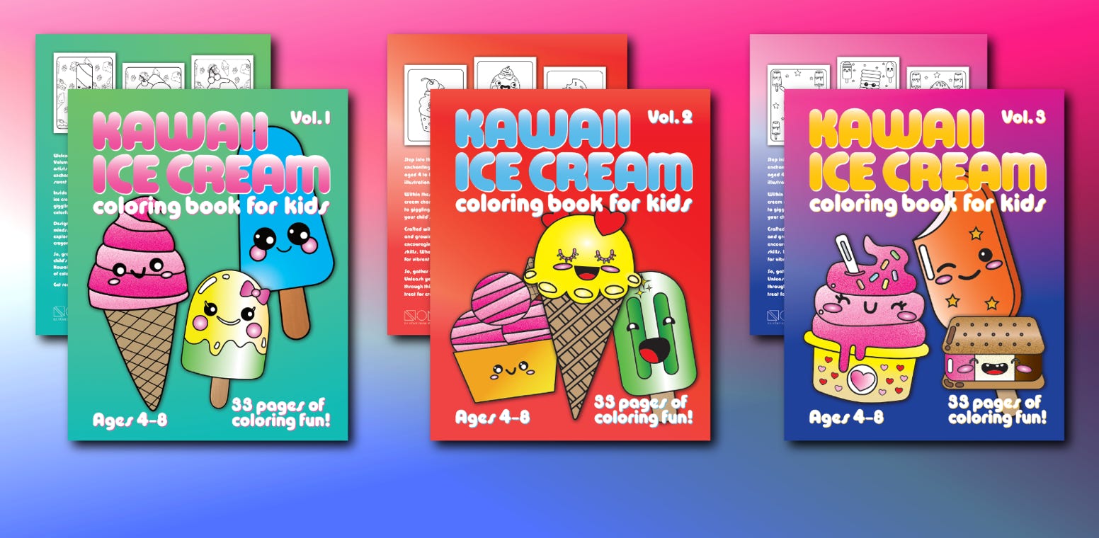 Kawaii ice cream coloring books for kids 4-8